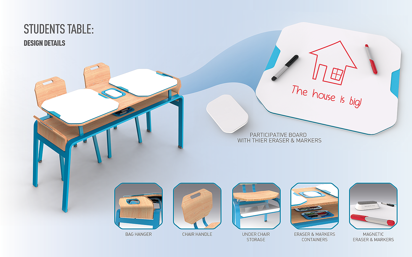 Multi function，School desk，furniture design ，Scene design，industrial design，Design details，Design drawings，