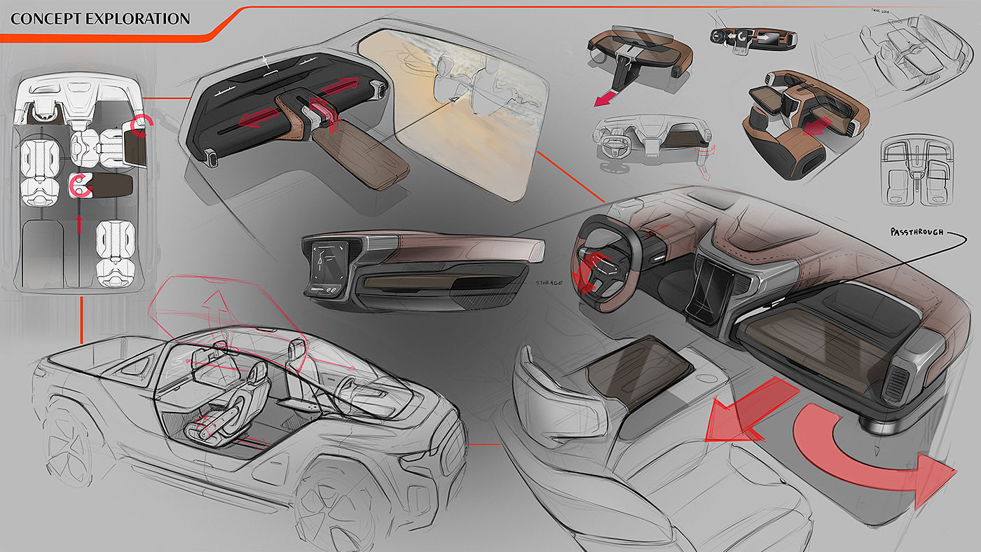 RAM Adapt，Automotive interior design，sketch，