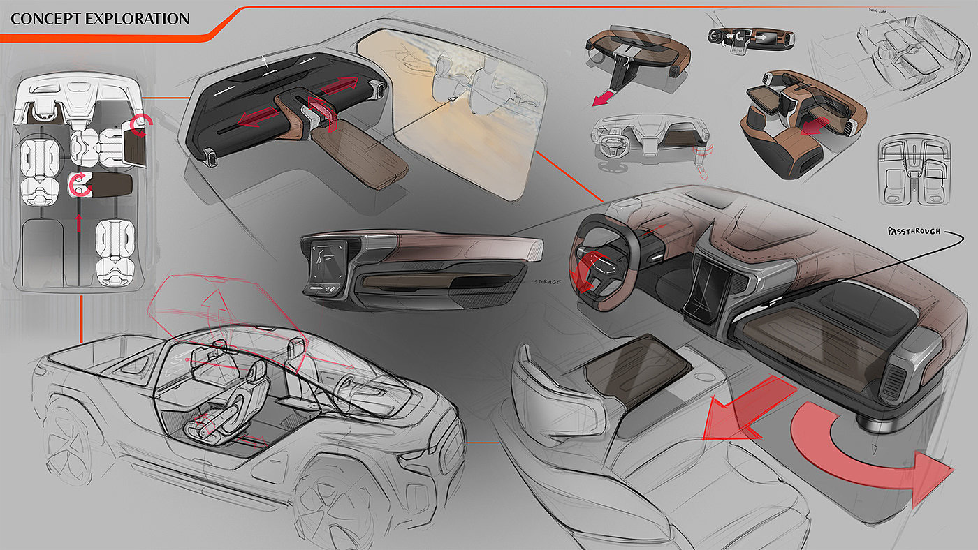 RAM Adapt，汽车内饰设计，草图，