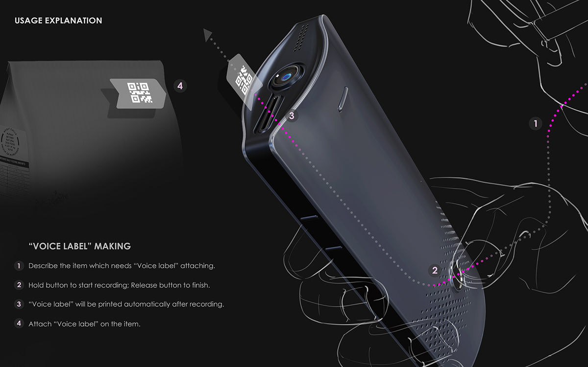 Voice tag，Fashion sense，Handheld code scanner，industrial design，product design，QR code，