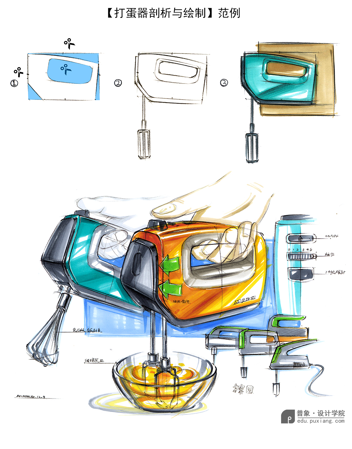 industrial design，product design，Hand drawn industrial design，Hand drawn renderings of industrial design，Mark pen coloring，Hand drawn quick questions for postgraduate entrance examination，Design sketch，