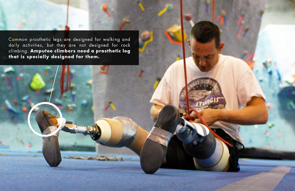 inspiration source，Disabled people，Rock Climbing，Outdoor tool design，Prosthesis，Project display，