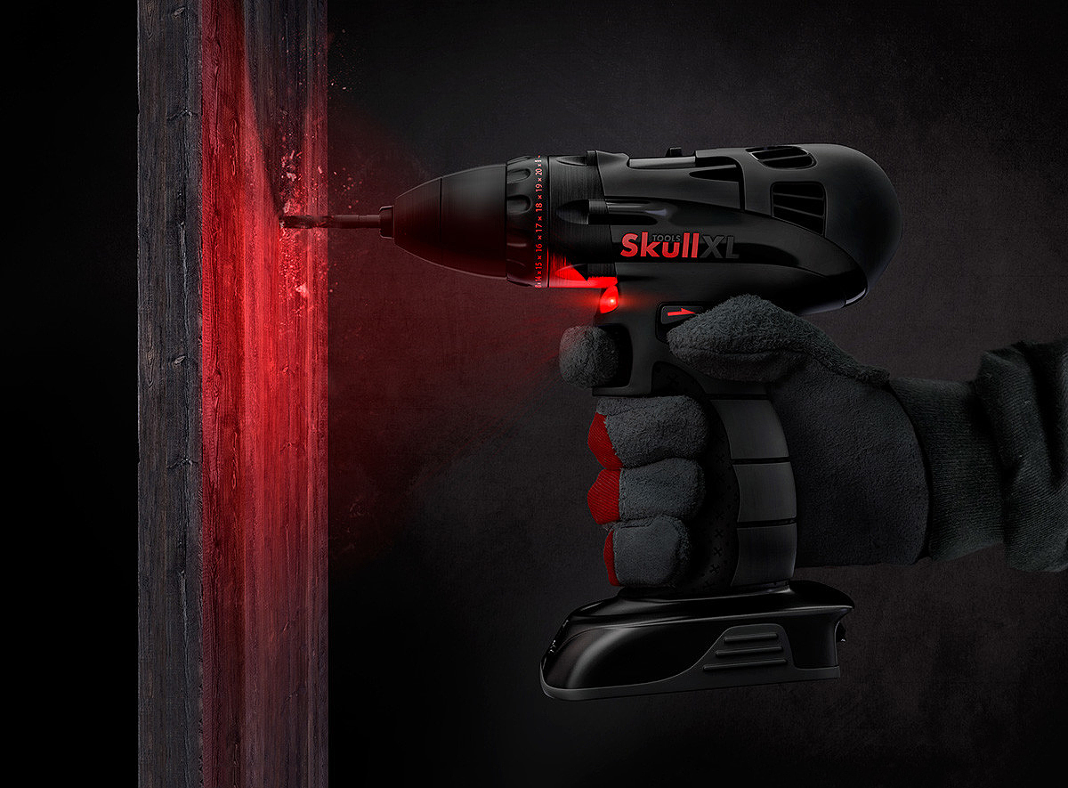 skull，Electric drill，Tool design，industrial design，Dark style，