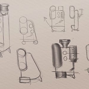 蒸汽朋克与可爱的结合，具有传统意大利浓缩咖啡机的功能，干净，具有科技感，
