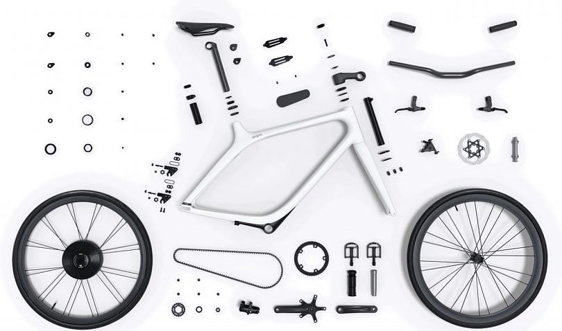 碳纤维自行车，电动辅助轮毂，超轻型电动自行车，混合动力车，极简主义，
