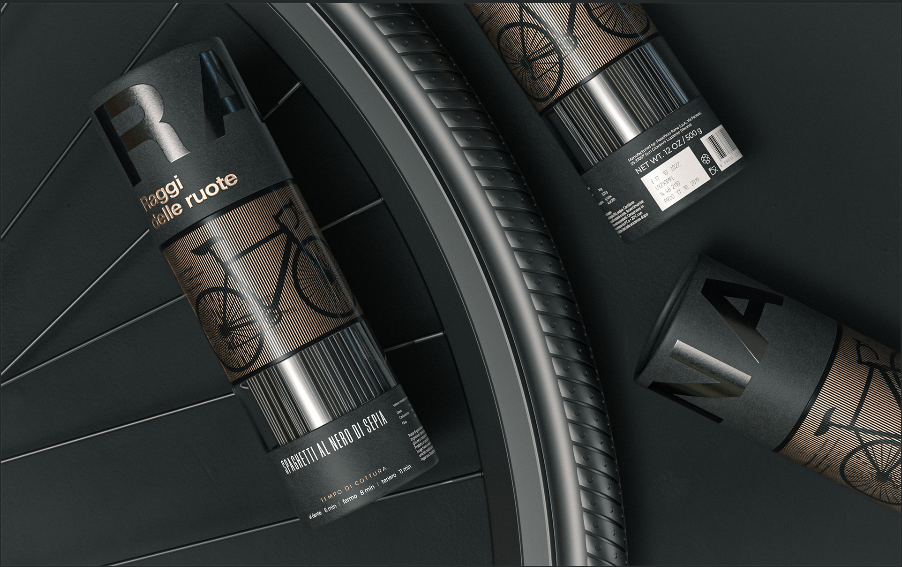 Black spaghetti，Bicycle banner shape，cylindrical shape，High end products，Pasta manufacturer Rana，