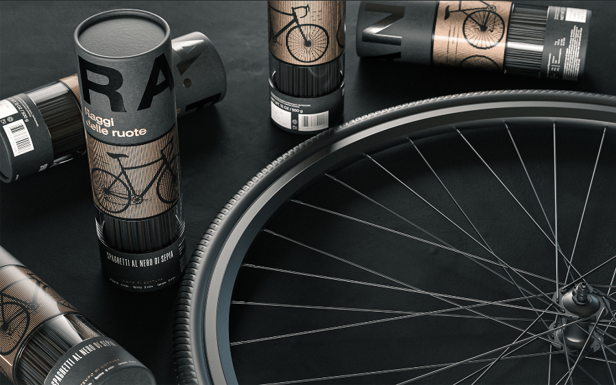 Black spaghetti，Bicycle banner shape，cylindrical shape，High end products，Pasta manufacturer Rana，