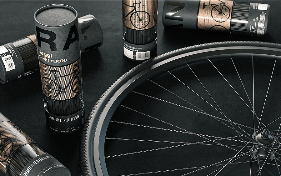 Black spaghetti，Bicycle banner shape，cylindrical shape，High end products，Pasta manufacturer Rana，