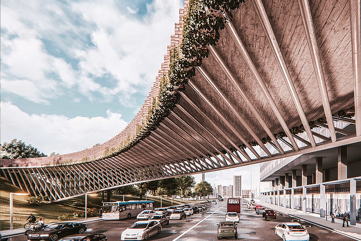 2020 red dot design concept award，Urban Oasis Bridge，Bridge，Footbridge，Steel truss，
