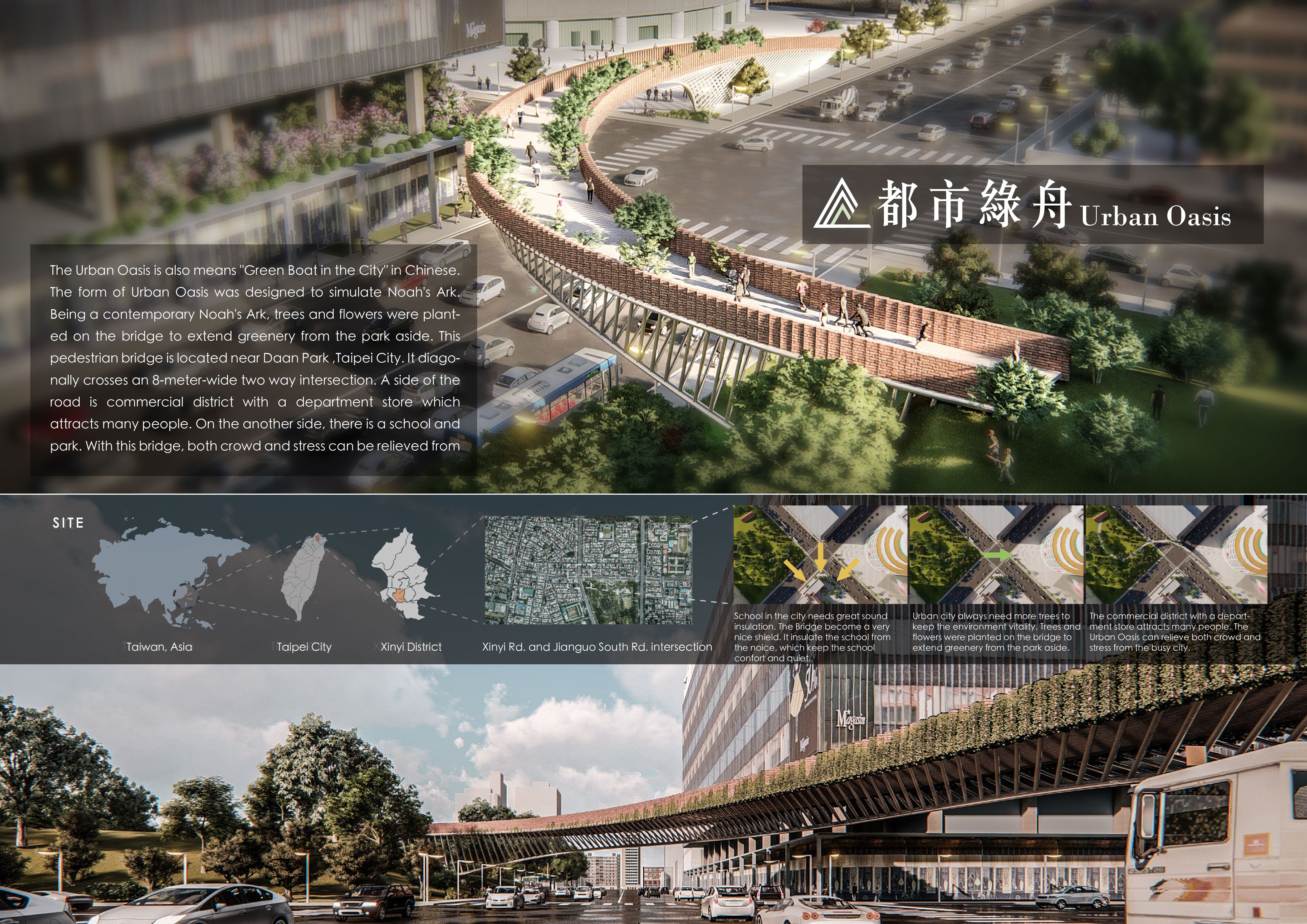 2020 red dot design concept award，Urban Oasis Bridge，Bridge，Footbridge，Steel truss，