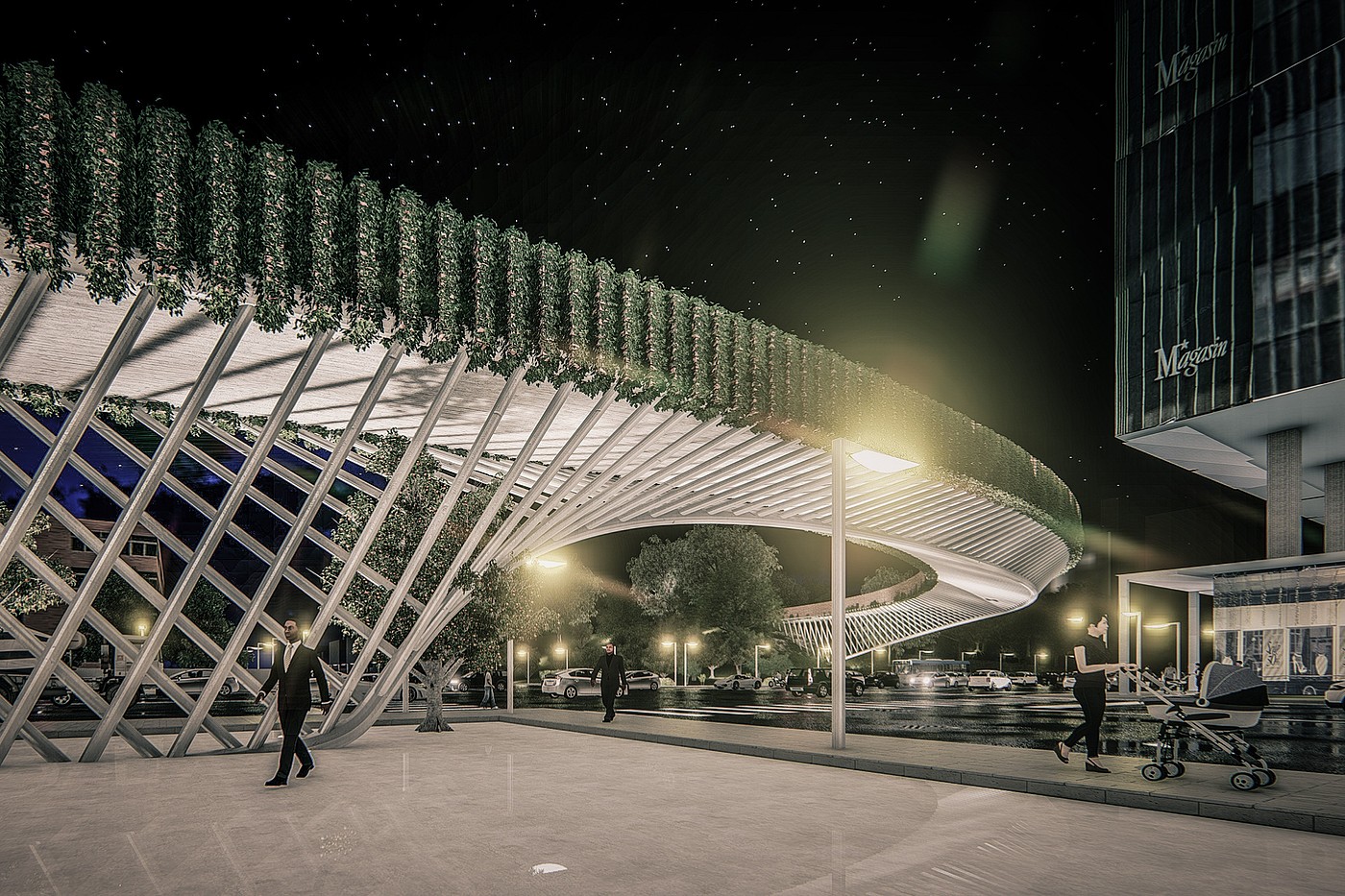 2020 red dot design concept award，Urban Oasis Bridge，Bridge，Footbridge，Steel truss，