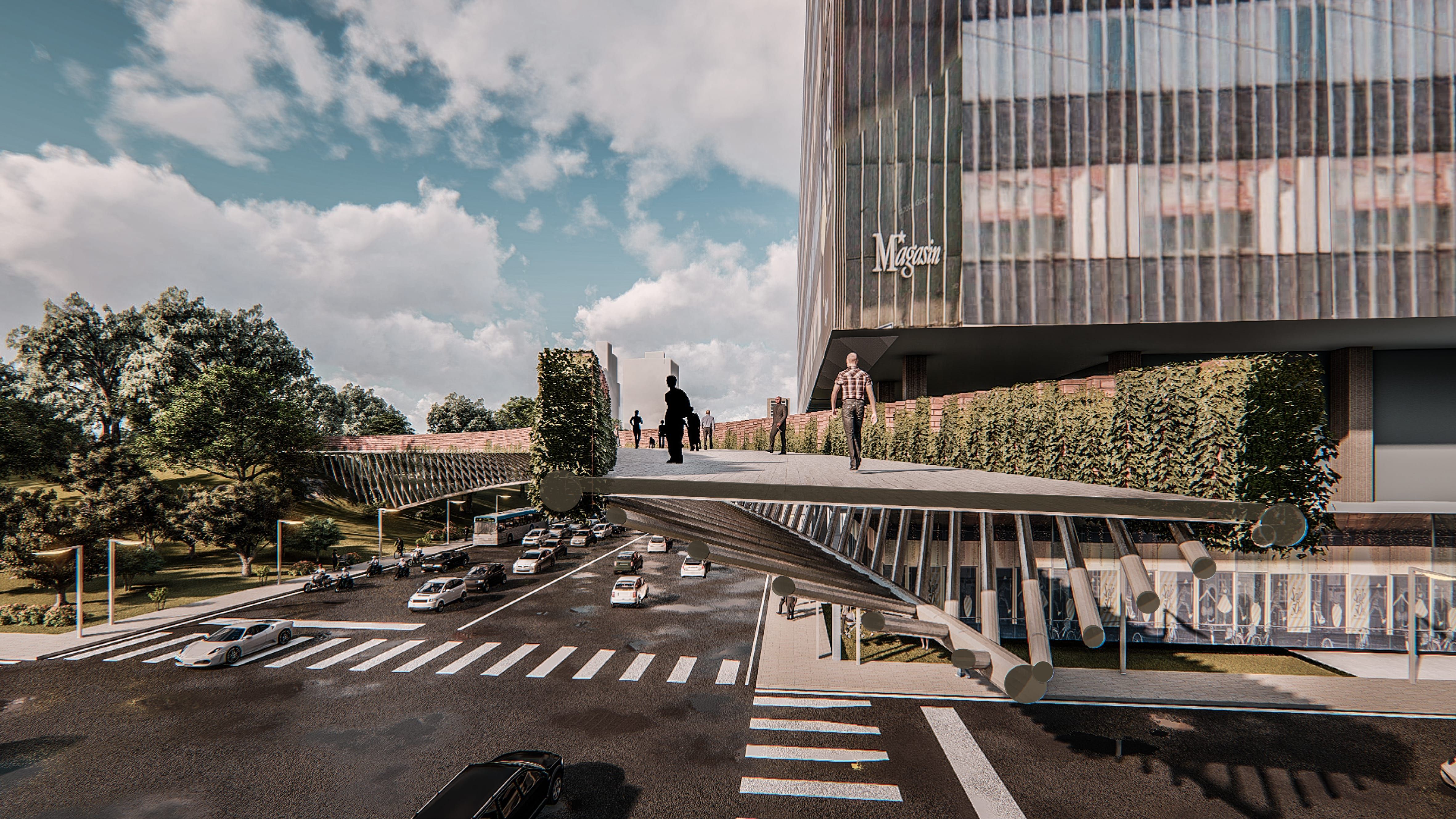 2020 red dot design concept award，Urban Oasis Bridge，Bridge，Footbridge，Steel truss，