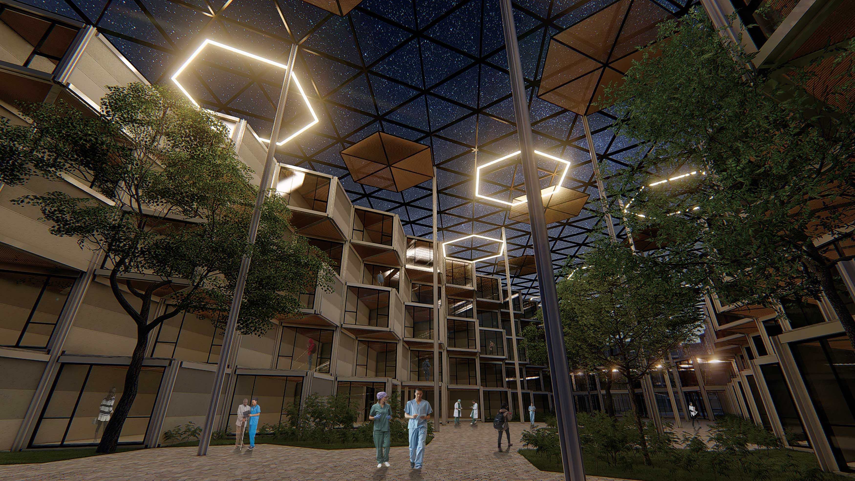 2020 red dot design concept award，Regenerate，Modular mobile hospital，hexagon，