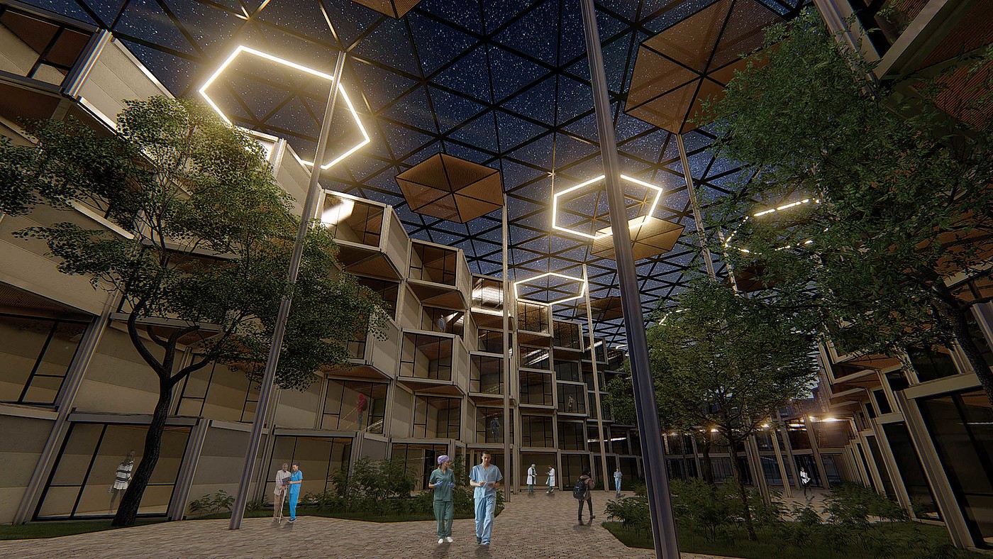 2020 red dot design concept award，Regenerate，Modular mobile hospital，hexagon，