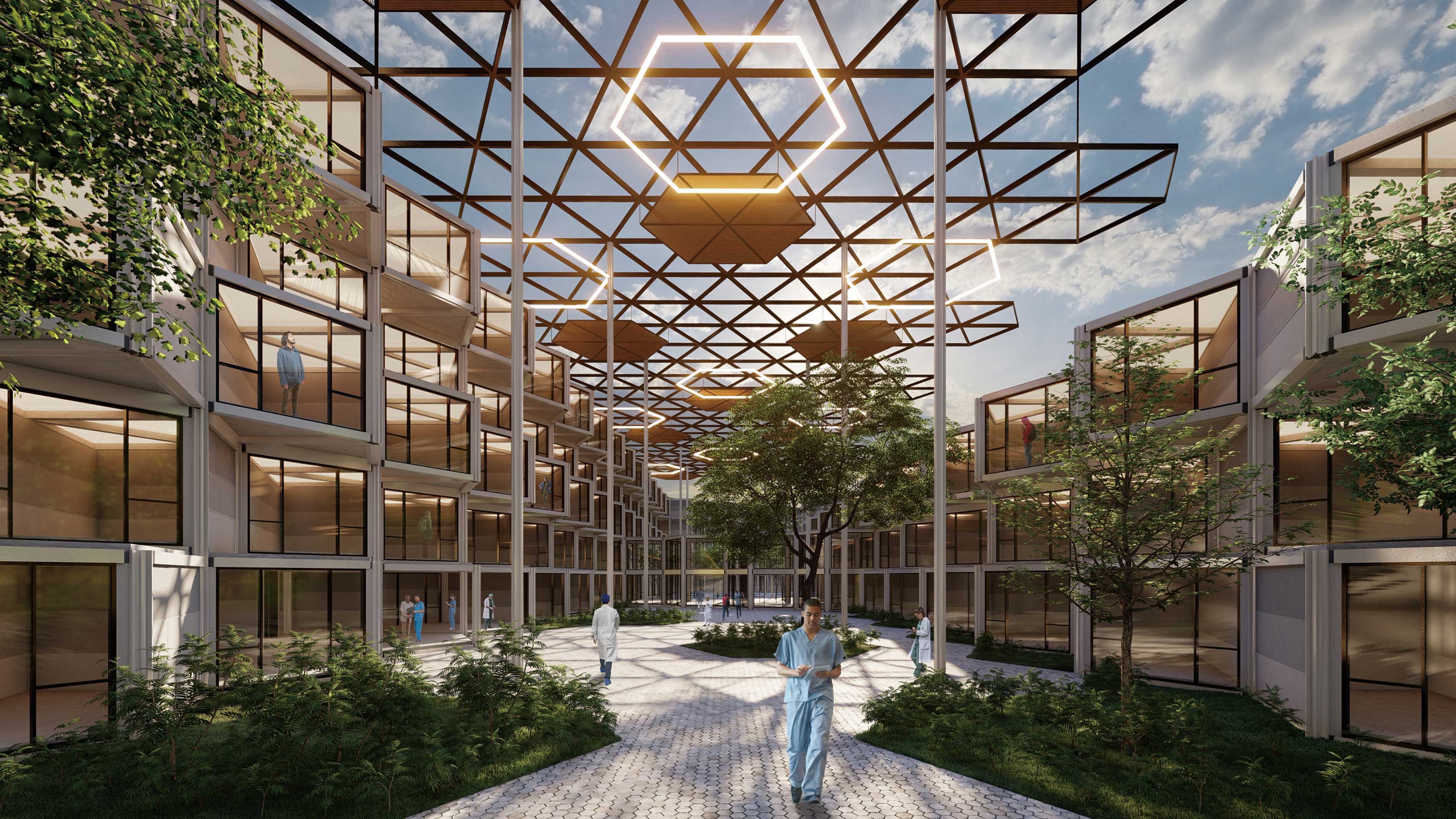 2020 red dot design concept award，Regenerate，Modular mobile hospital，hexagon，