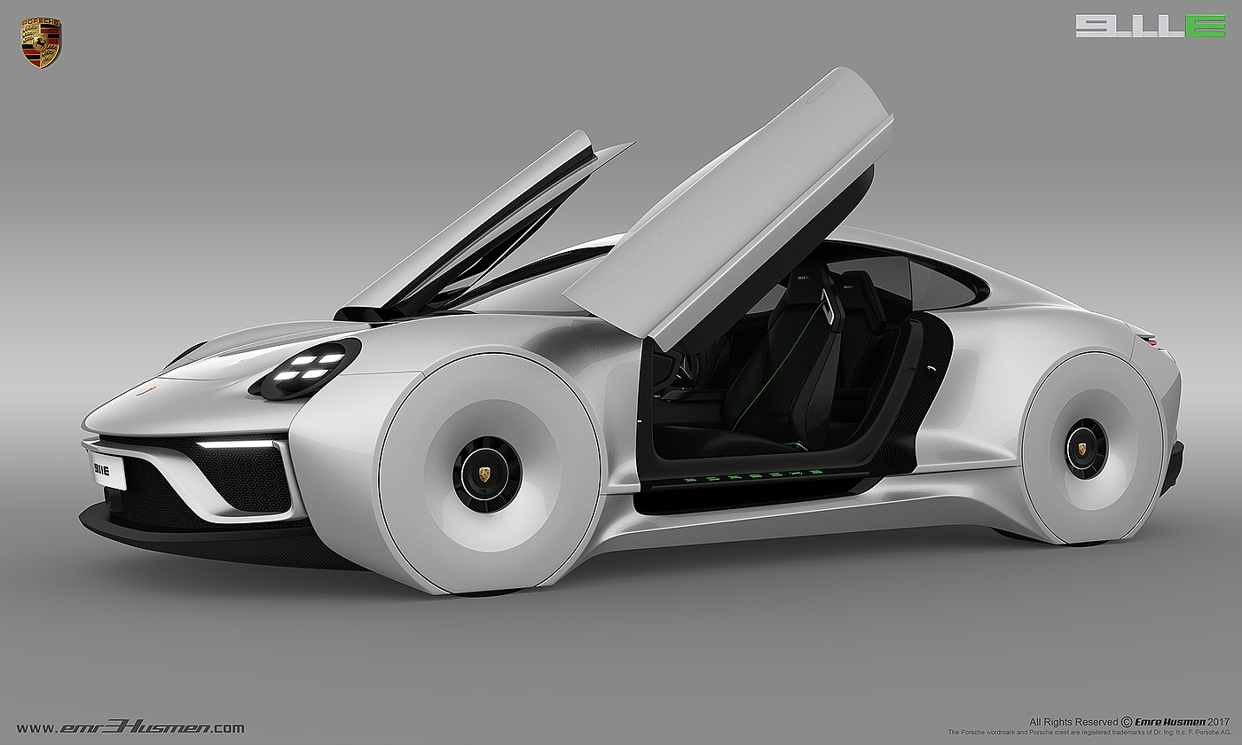 Porsche，911e，Automobile design，industrial design，modeling，Model，Render，