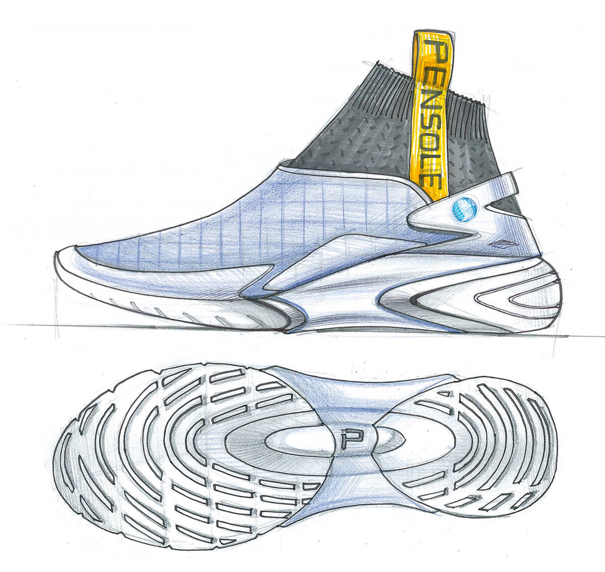 Shoe design，sneakers，Hand drawn，Rendering，Sports products，