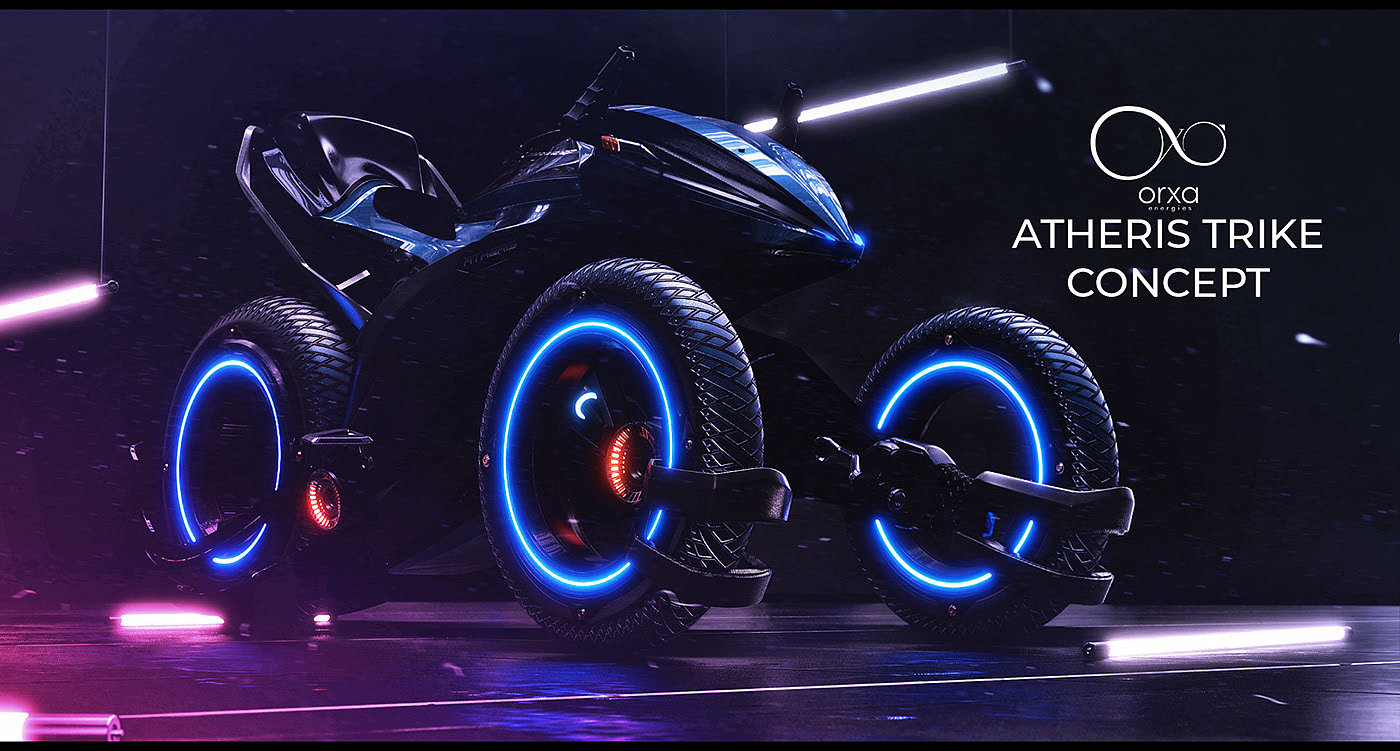 Concept tricycle，three wheeled motorcycle，ATHERIS，