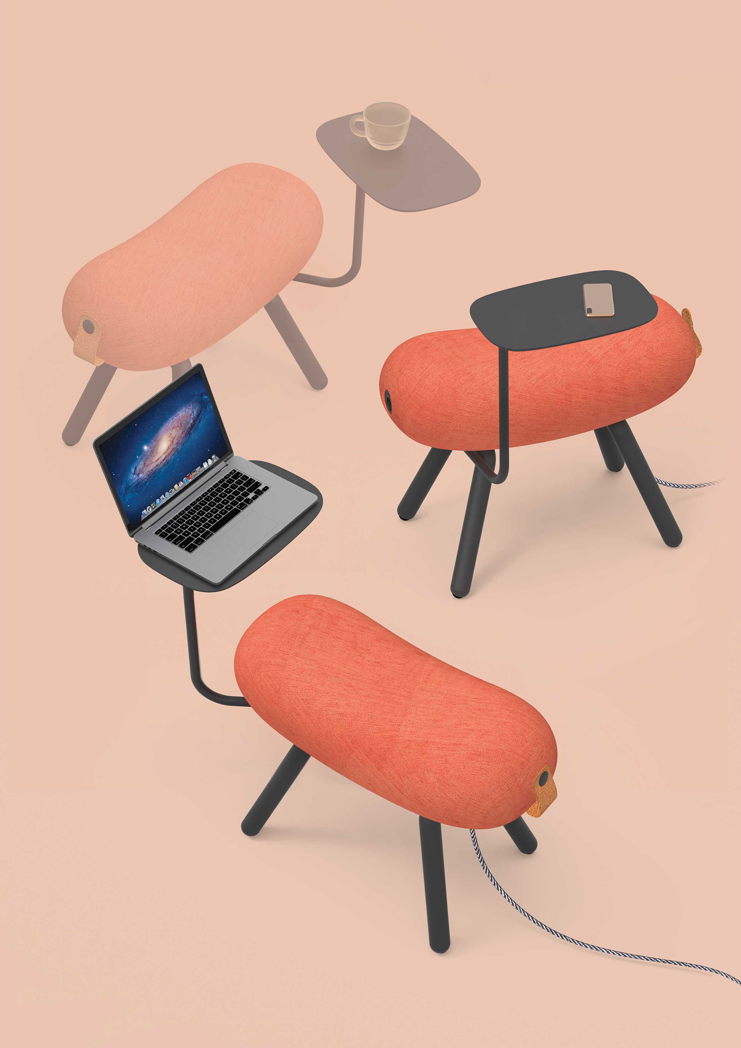 2020 red dot design concept award，Office Pony，Fast charging port，Office desk and chair，flexibility，