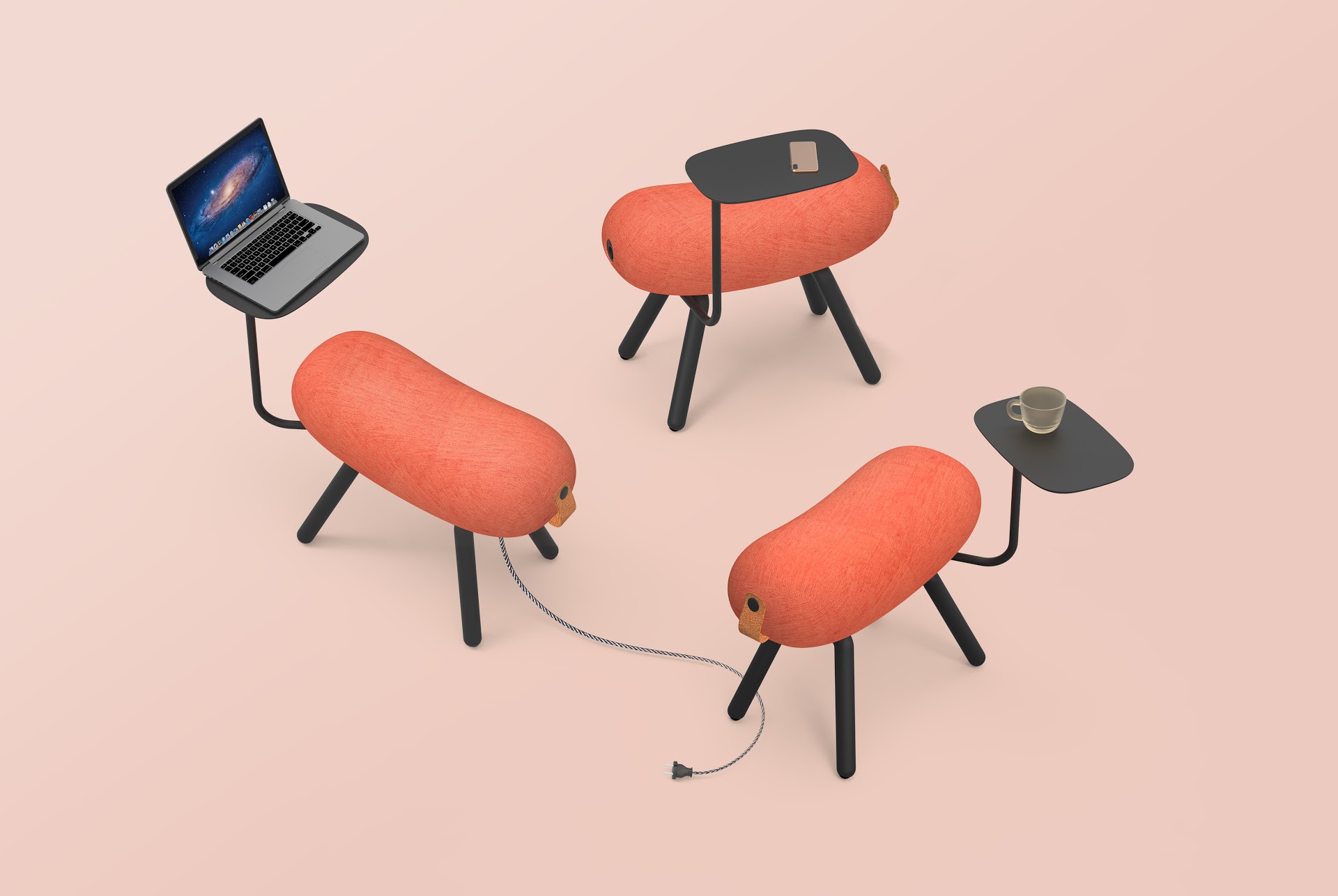 2020 red dot design concept award，Office Pony，Fast charging port，Office desk and chair，flexibility，