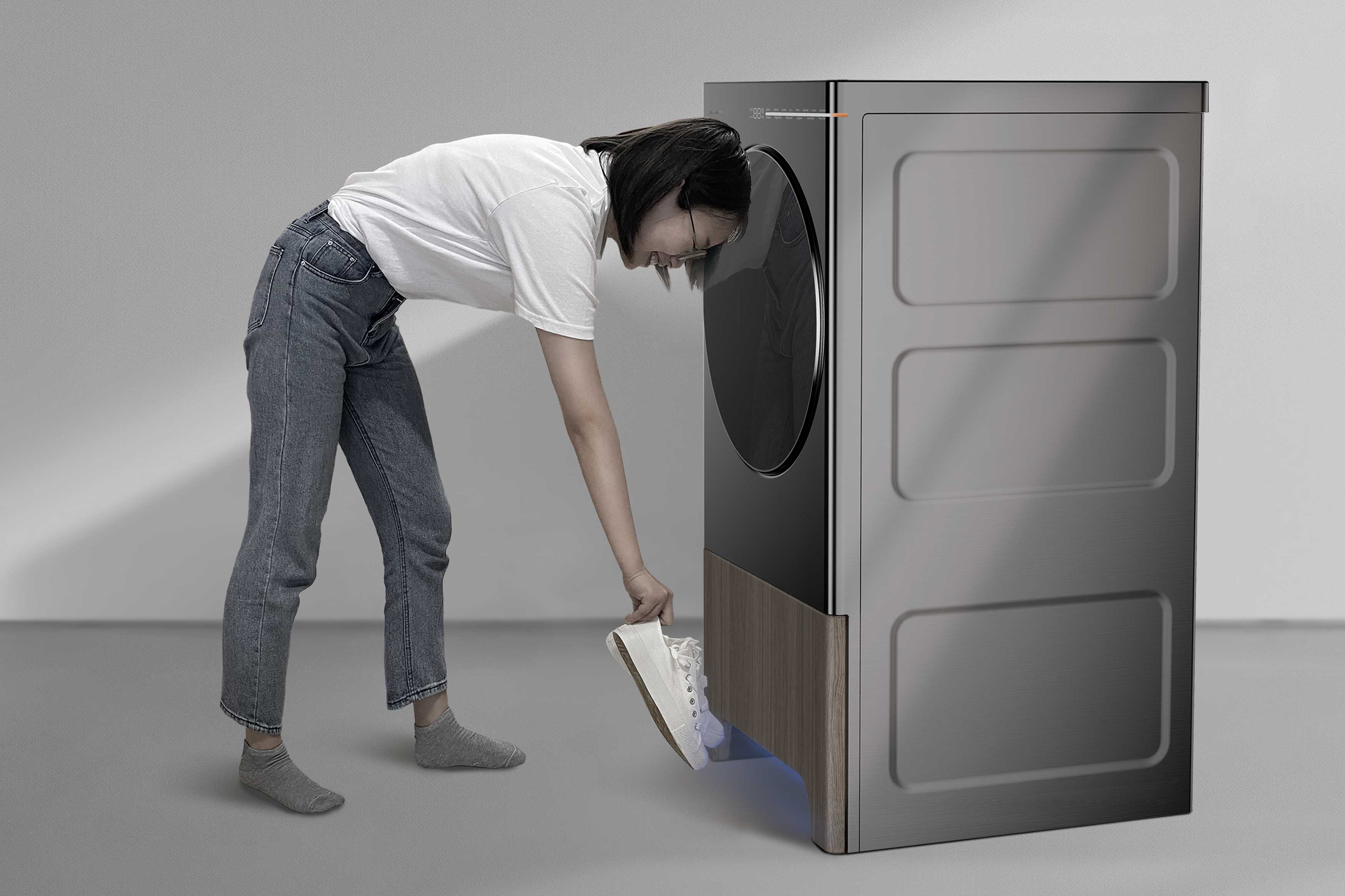 2020 red dot design concept award，WM Fresher，Washing machine，stainless steel，Walnut wood，