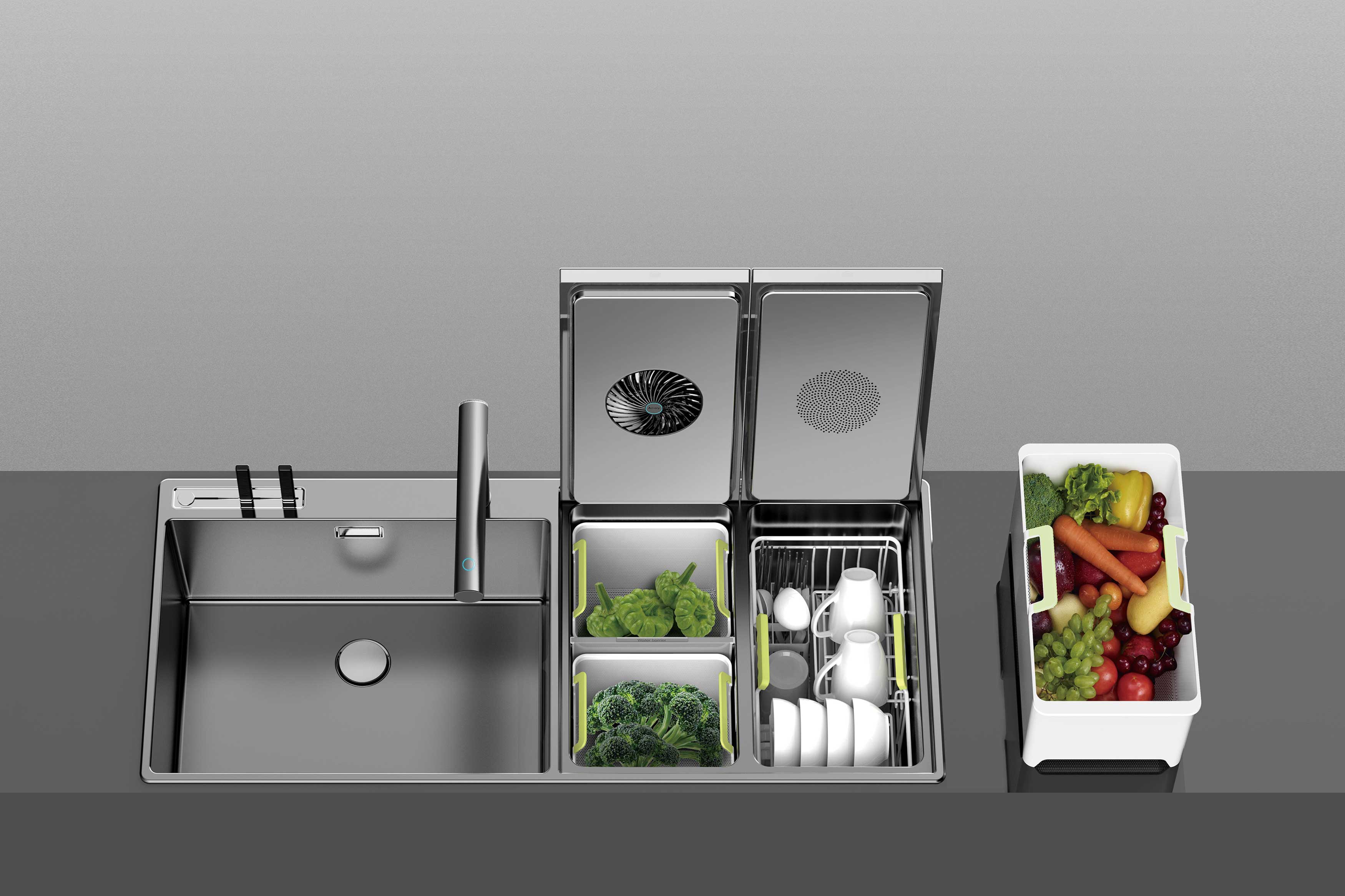 2020 red dot design concept award，Sink dishwasher，Smart Combo，vertical，