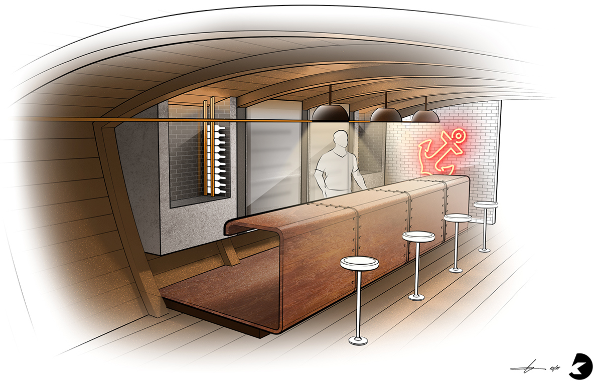 sketch，Interior design，Bar design，