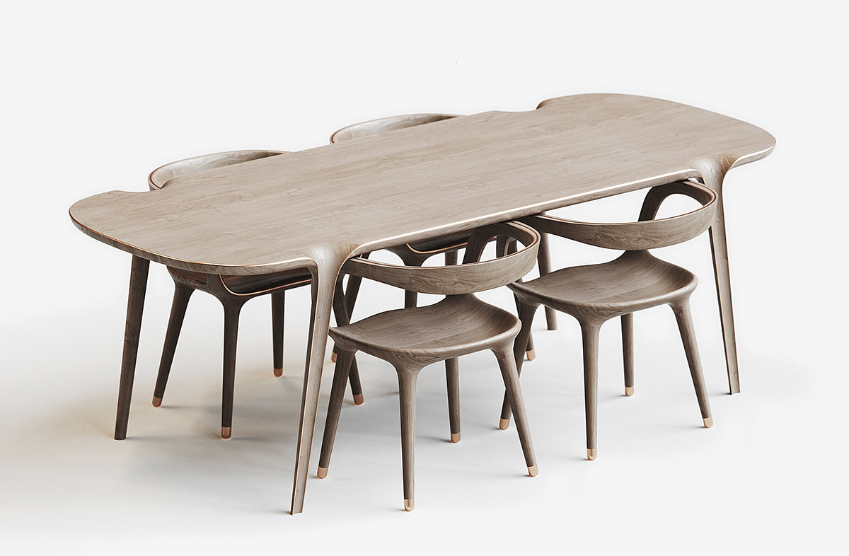 圆角设计，木质桌椅，天然材料，木质家具，平滑，舒适，