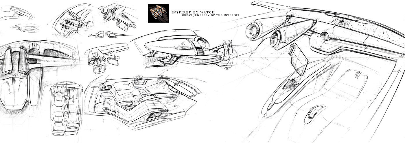 Automotive interior design，conceptual design，Design hand drawn，