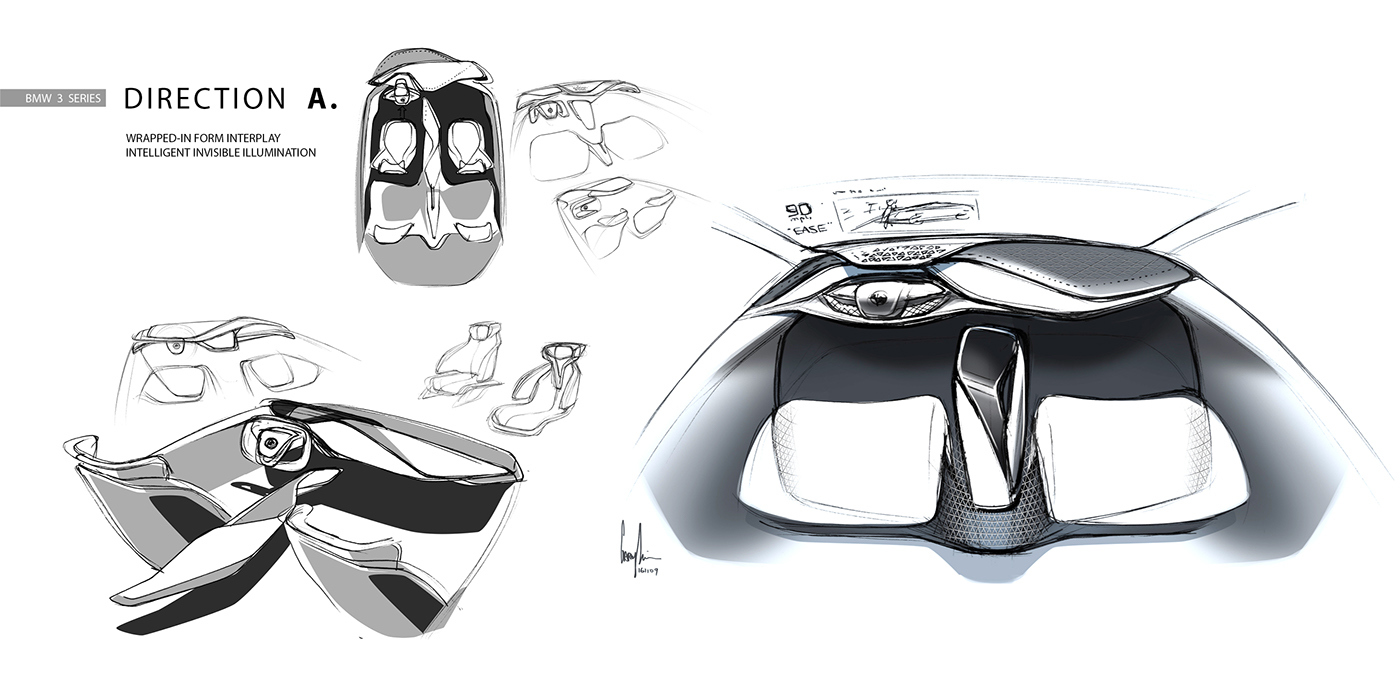 Automobile design，Automotive interior design，Concept car，bmw，bmw，Hand drawn，