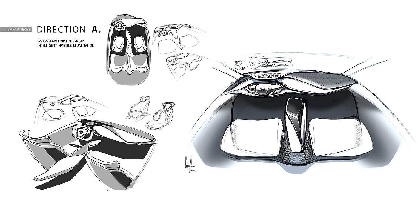 Automobile design，Automotive interior design，Concept car，bmw，bmw，Hand drawn，
