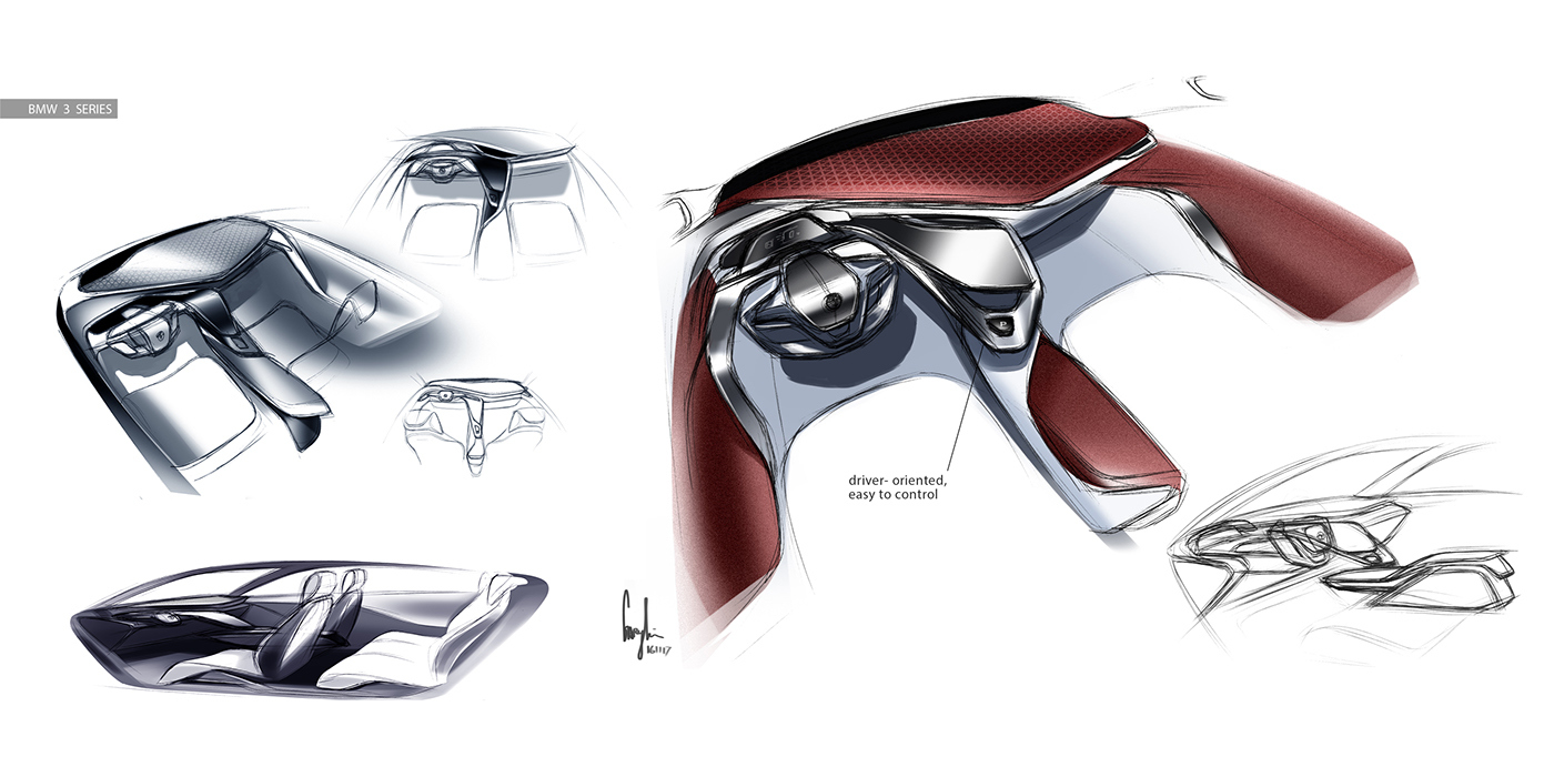 Automobile design，Automotive interior design，Concept car，bmw，bmw，Hand drawn，