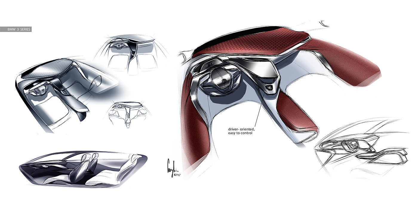 汽车设计，汽车内饰设计，概念汽车，宝马，bmw，手绘，