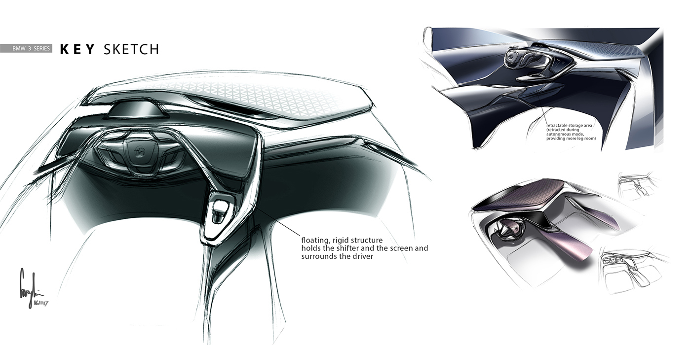 Automobile design，Automotive interior design，Concept car，bmw，bmw，Hand drawn，