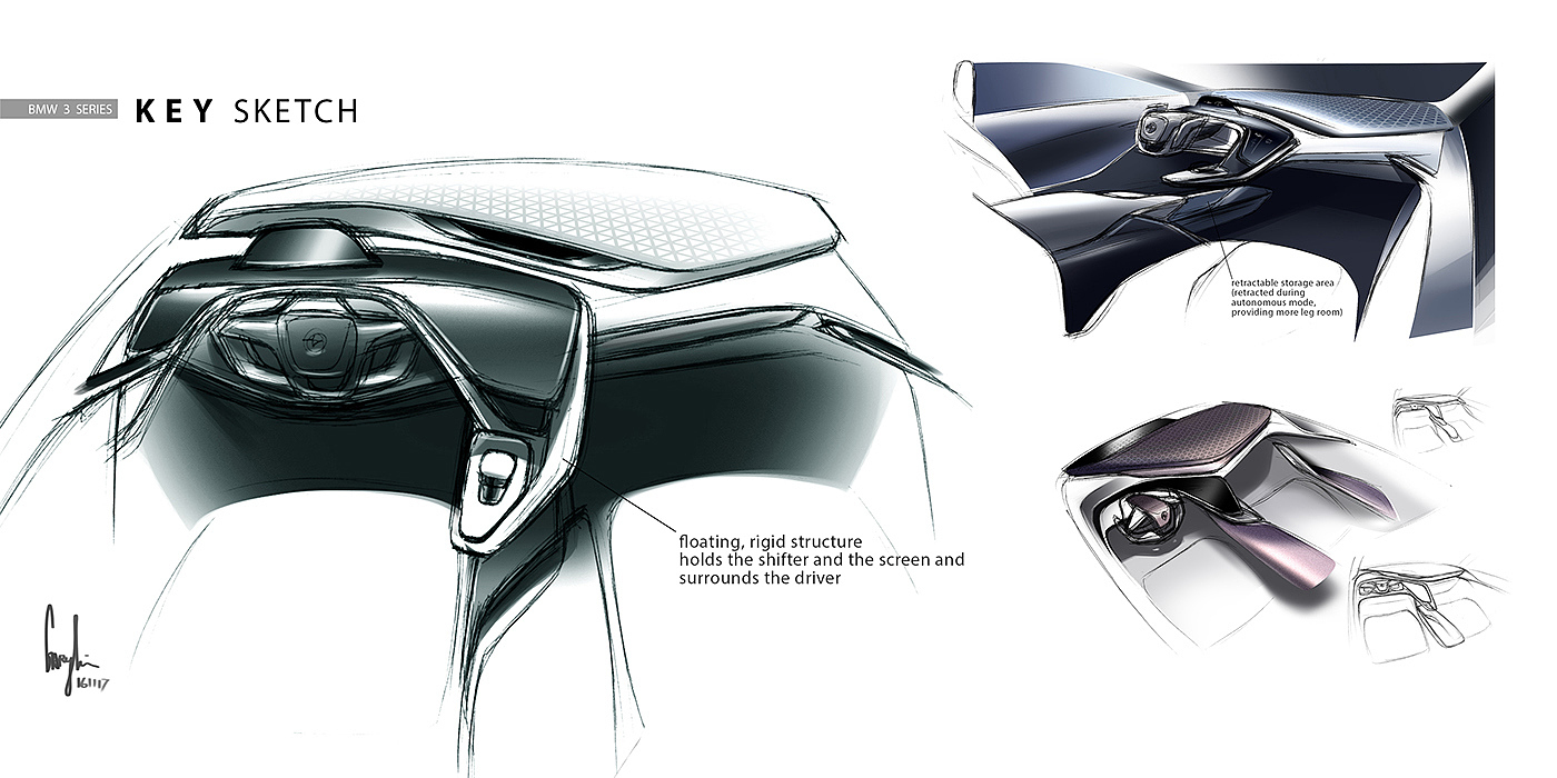 汽车设计，汽车内饰设计，概念汽车，宝马，bmw，手绘，