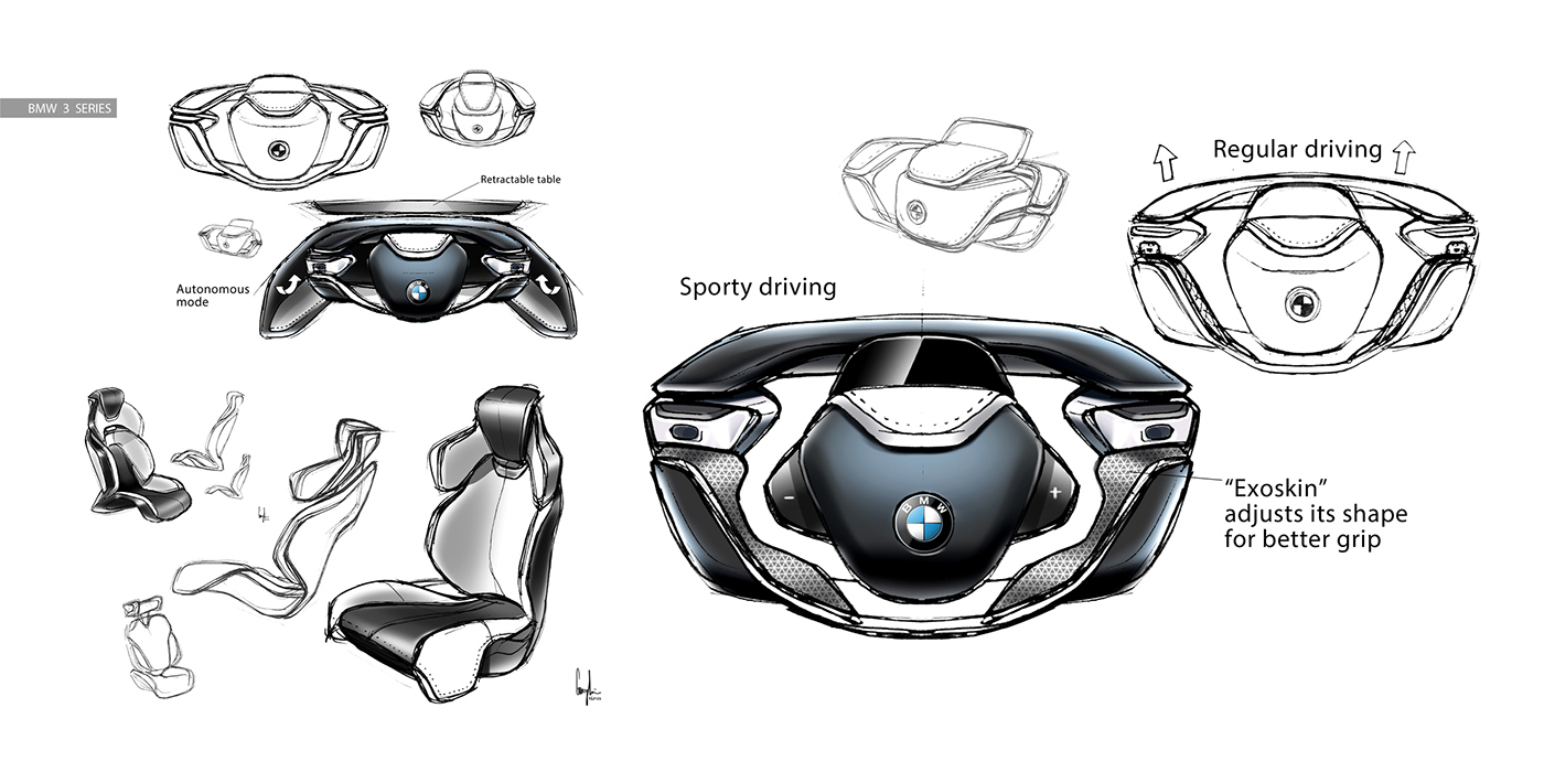 Automobile design，Automotive interior design，Concept car，bmw，bmw，Hand drawn，