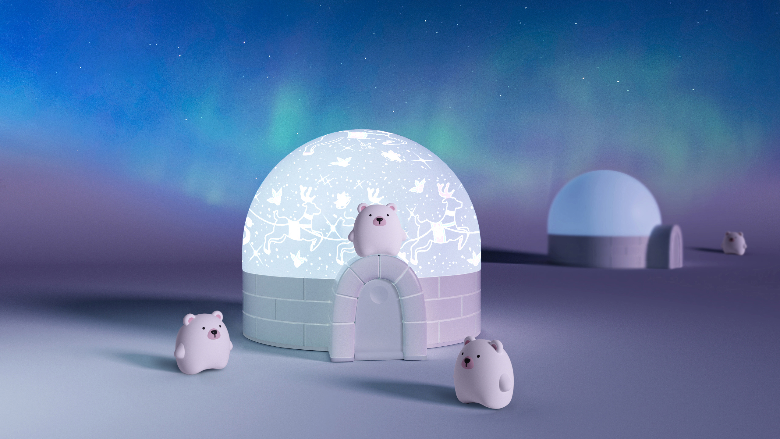 Polar bear，penguin，Snow house，Projection lamp，Night light，