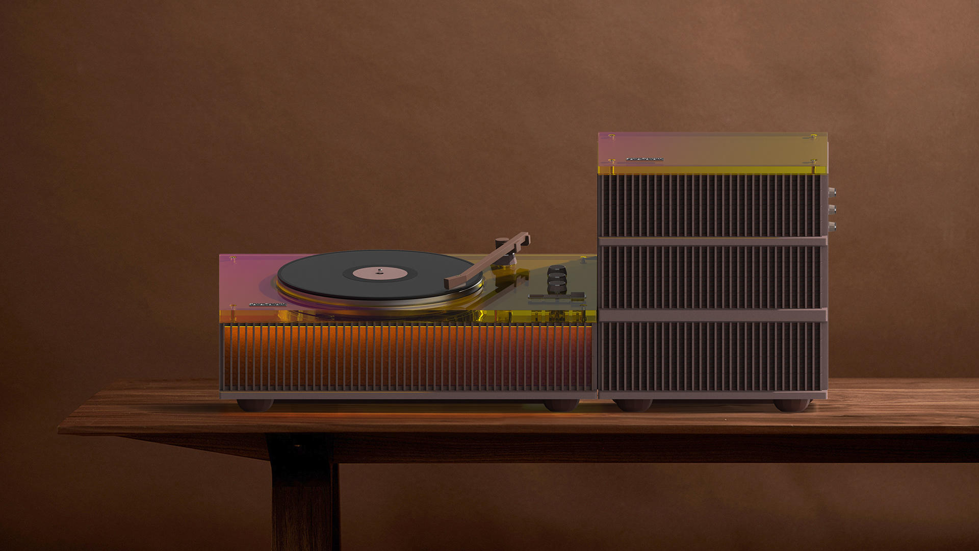 Vinyl record player，speaker，right angle，ridge，