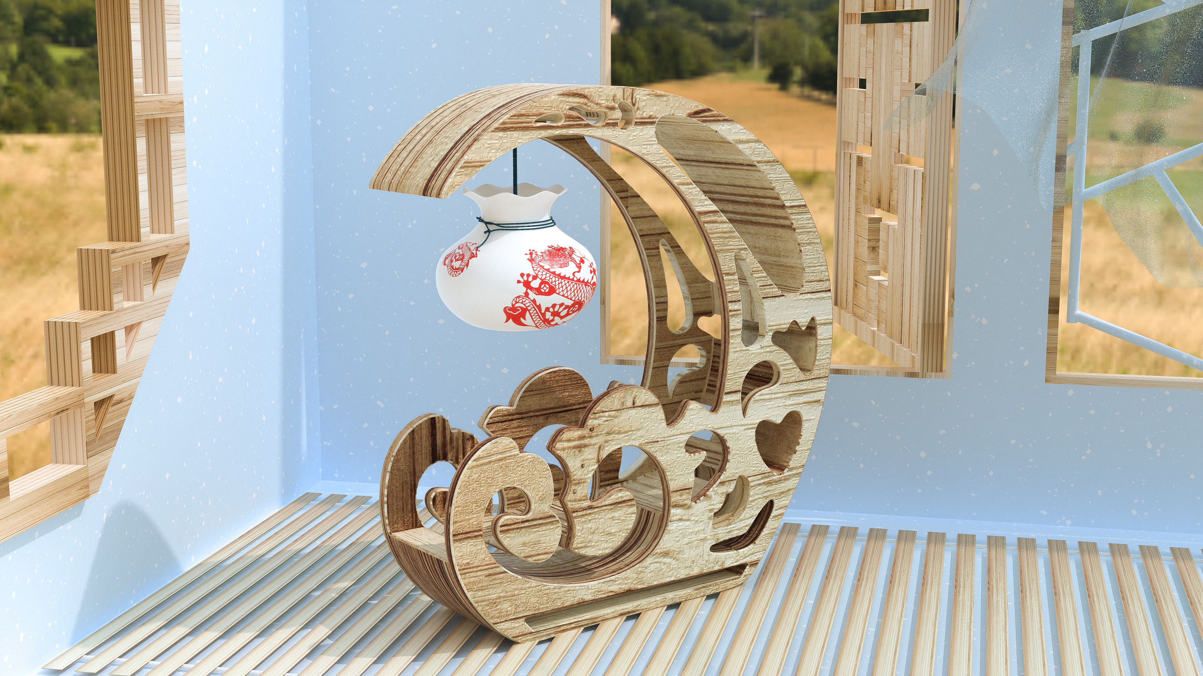 Desk lamp，Modeling and rendering，Ancient style，scene，