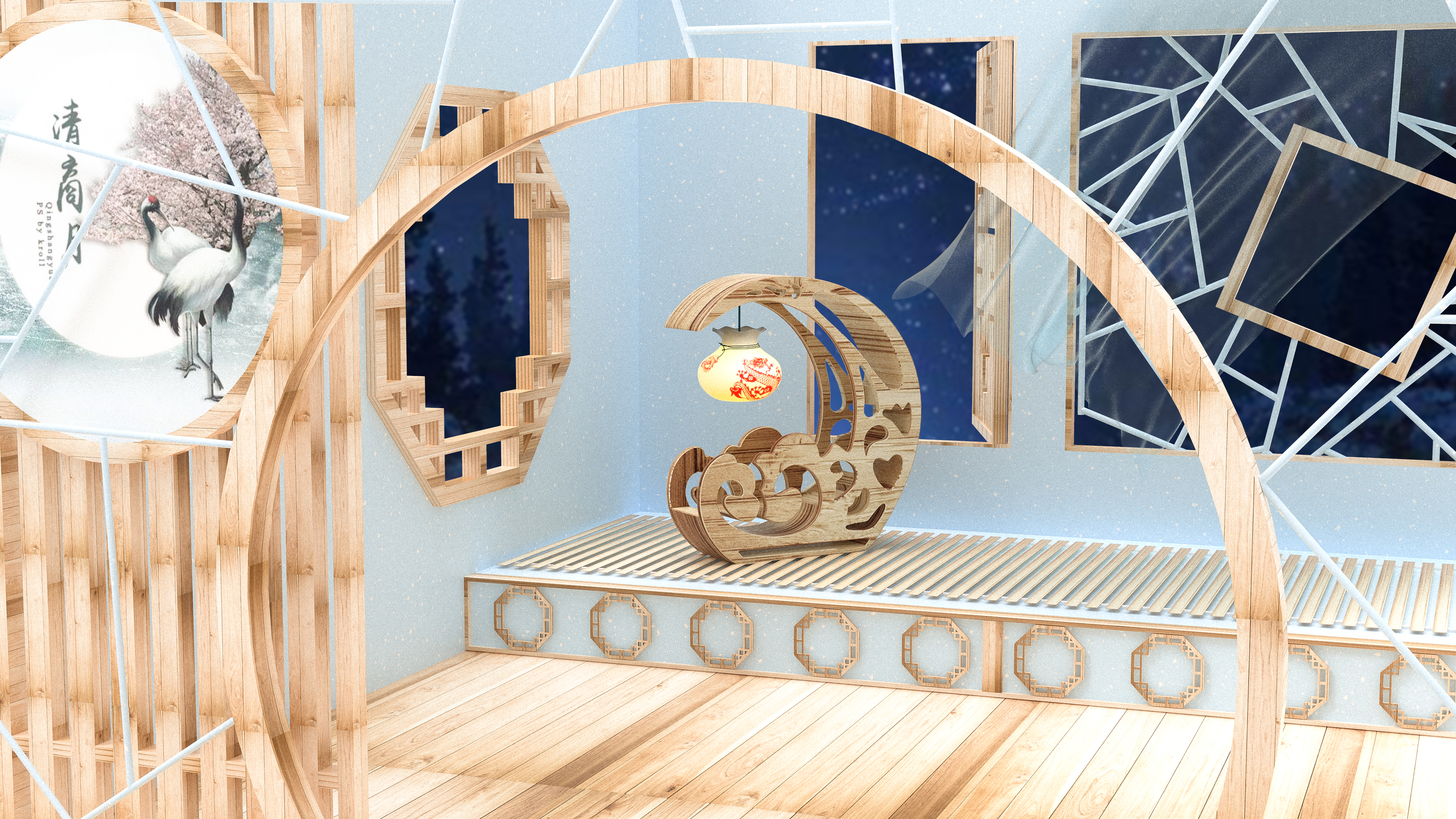 Desk lamp，Modeling and rendering，Ancient style，scene，