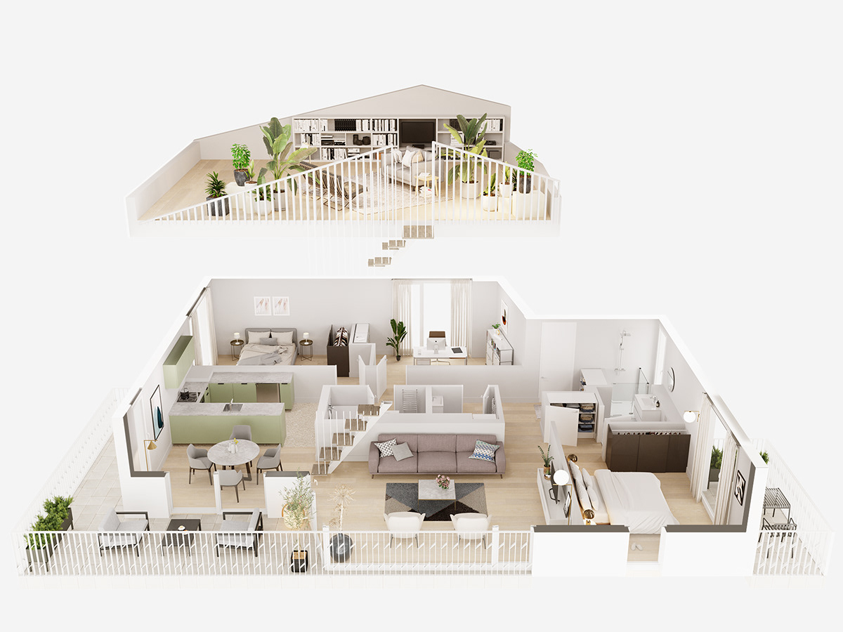 Edvin Skiesten，3D rendering，residence，