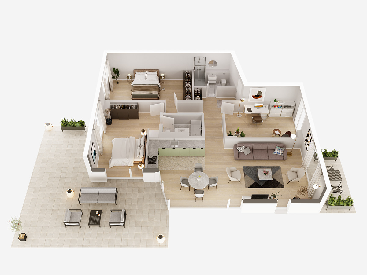 Edvin Skiesten，3D rendering，residence，