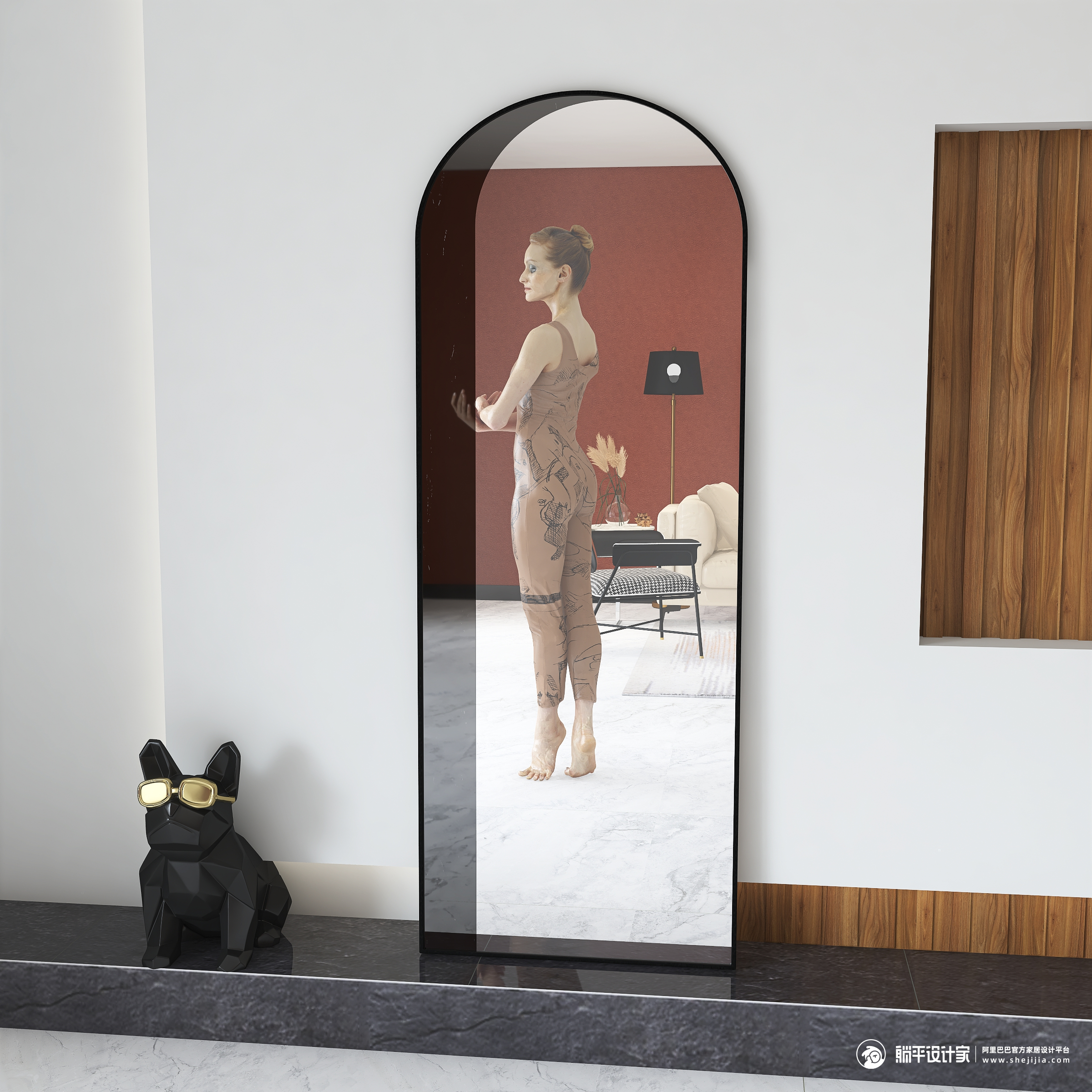 Full-length mirror，Whole body mirror，Floor mirror，mirror，furniture，Home Furnishing，Cloakroom，Northern Europe，