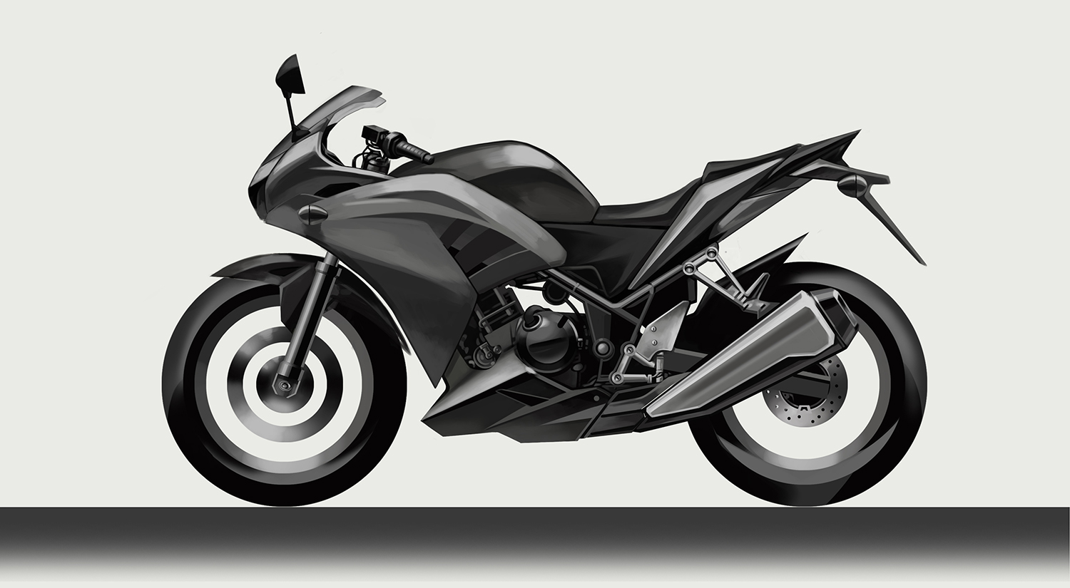 Hand drawn rendering of motorcycle，