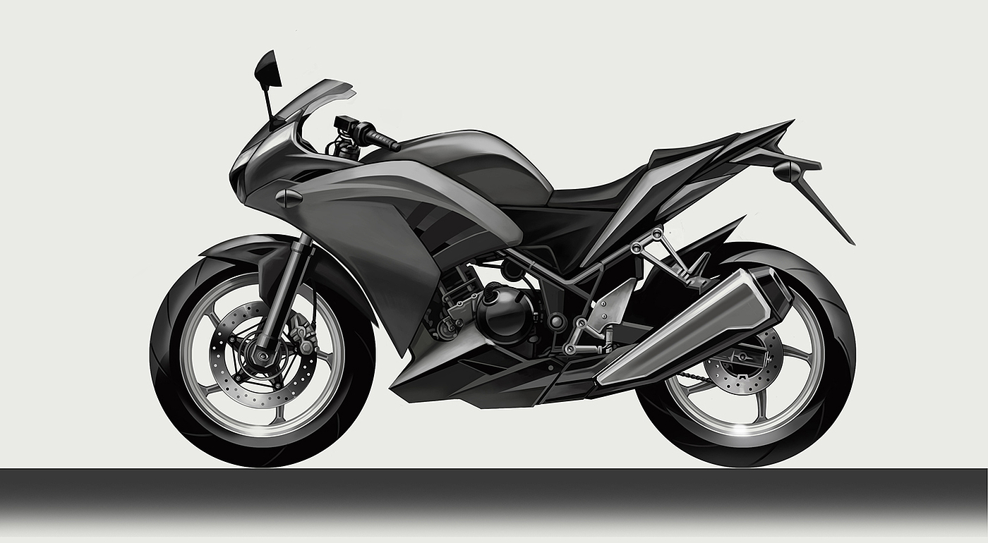 Hand drawn rendering of motorcycle，