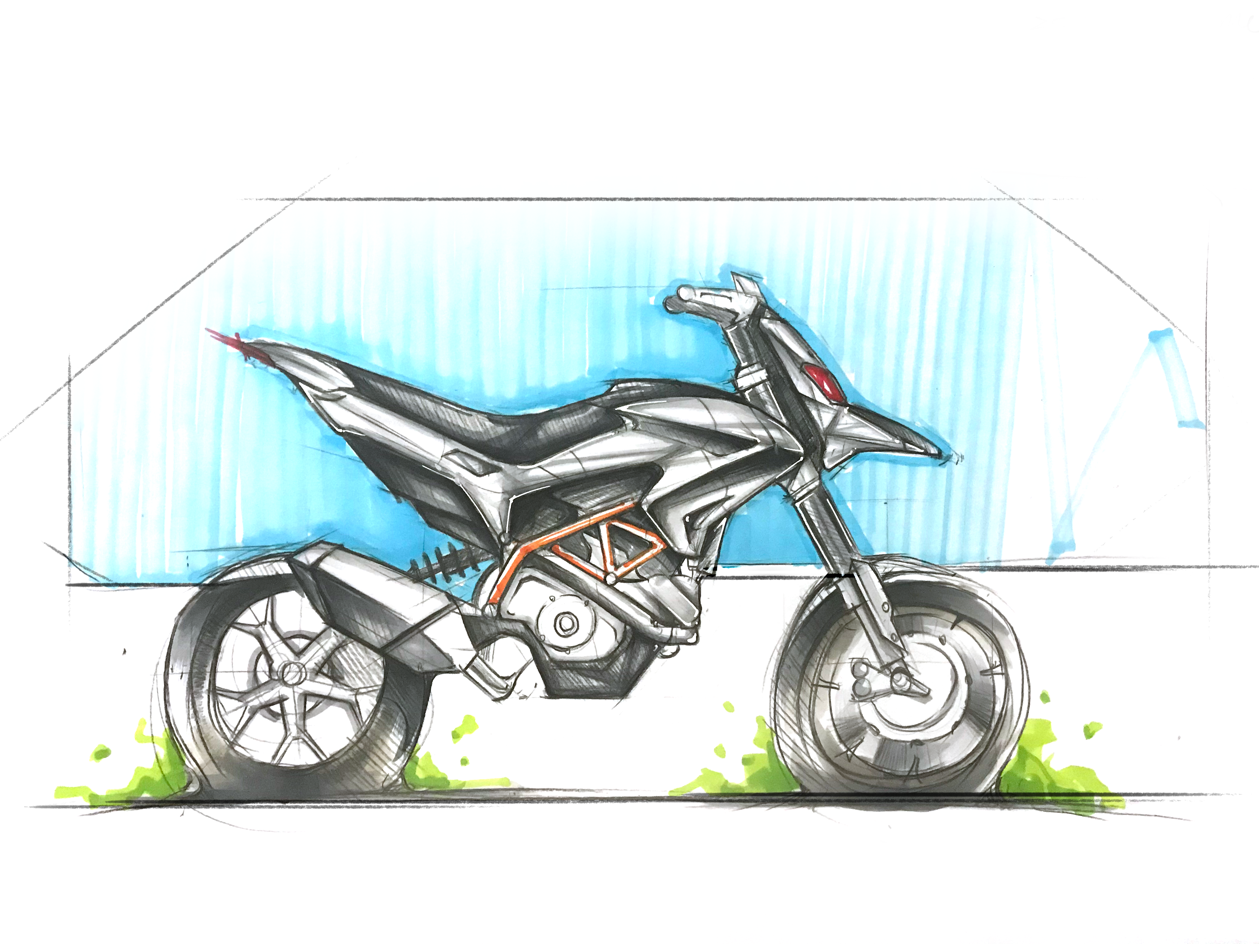 Hand drawn，Ubee ，motorcycle，draft，