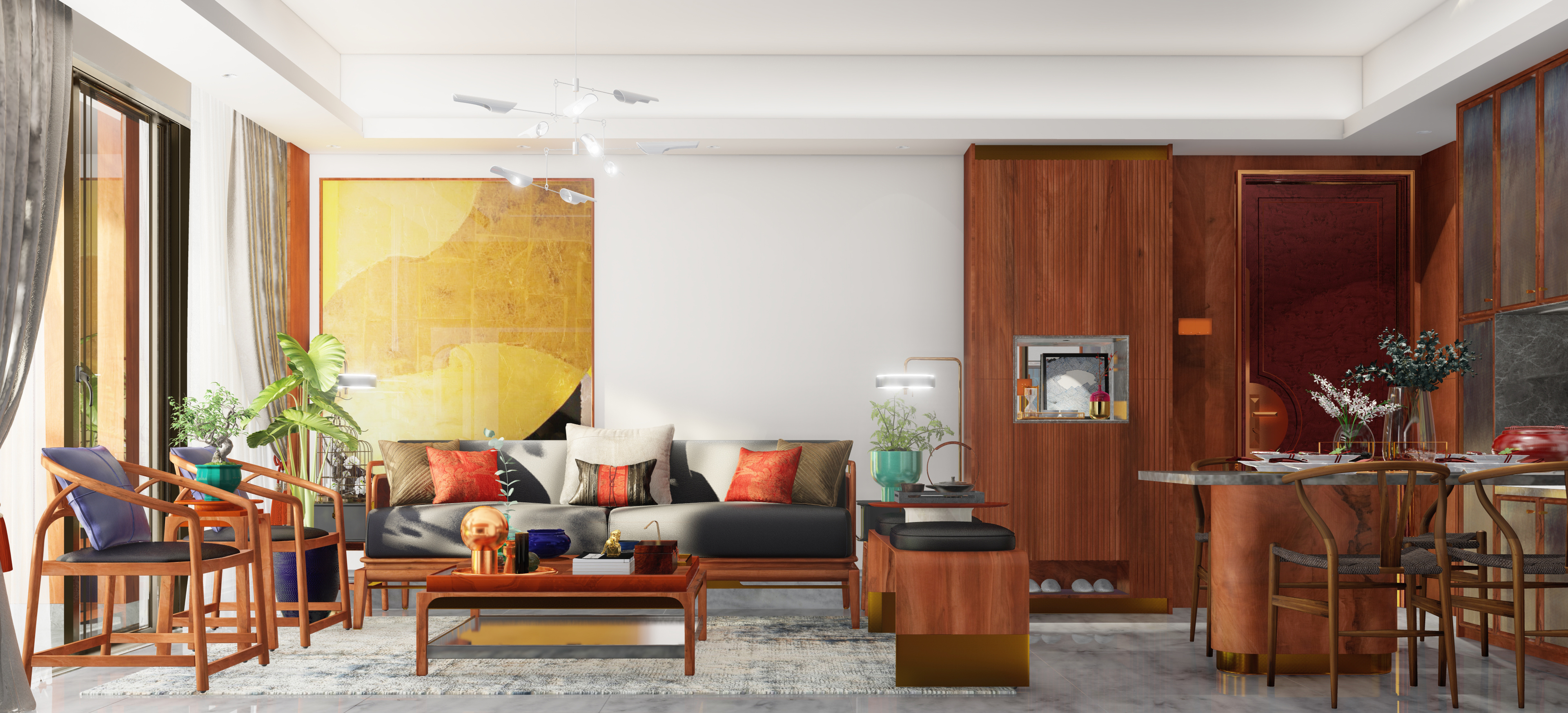 furniture design ，Interior design，New Chinese style，Lingnan style，Solid wood furniture，Soft decoration design，Space animation，