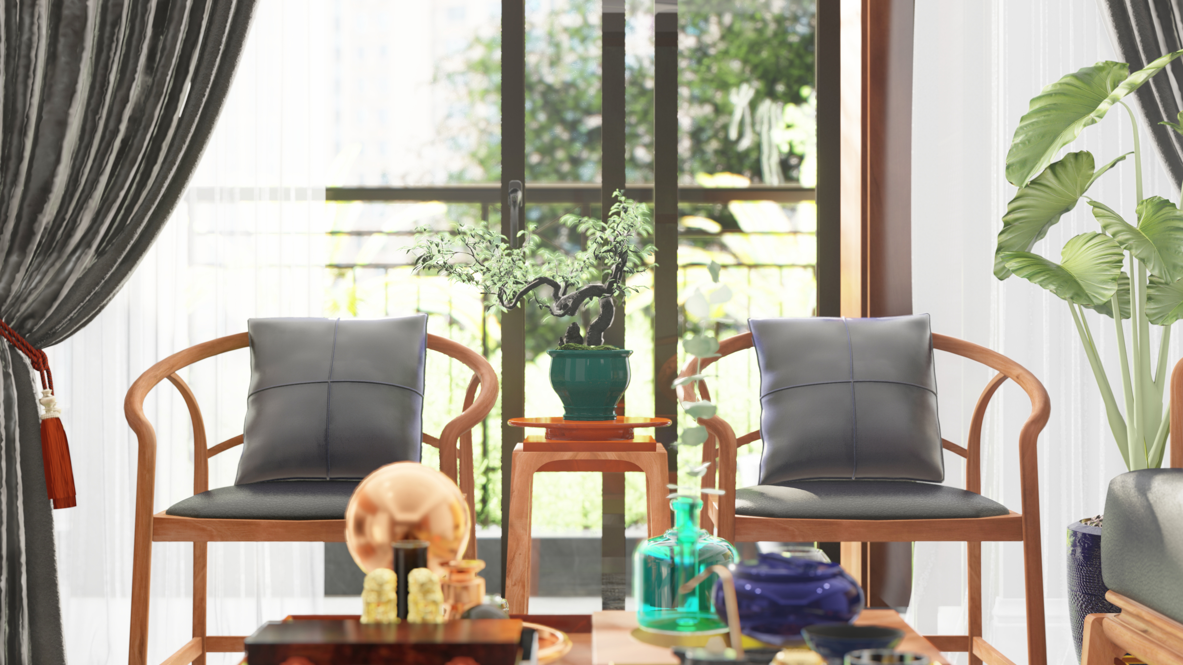 furniture design ，Interior design，New Chinese style，Lingnan style，Solid wood furniture，Soft decoration design，Space animation，