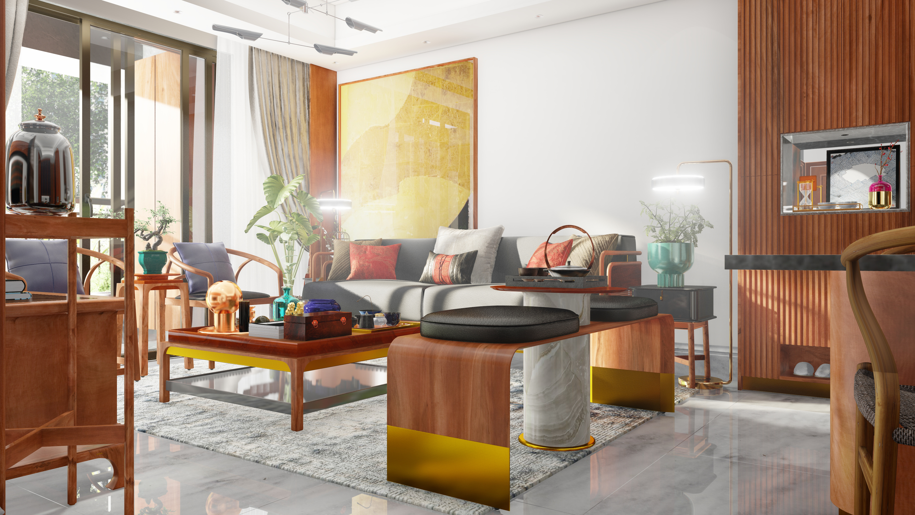 furniture design ，Interior design，New Chinese style，Lingnan style，Solid wood furniture，Soft decoration design，Space animation，