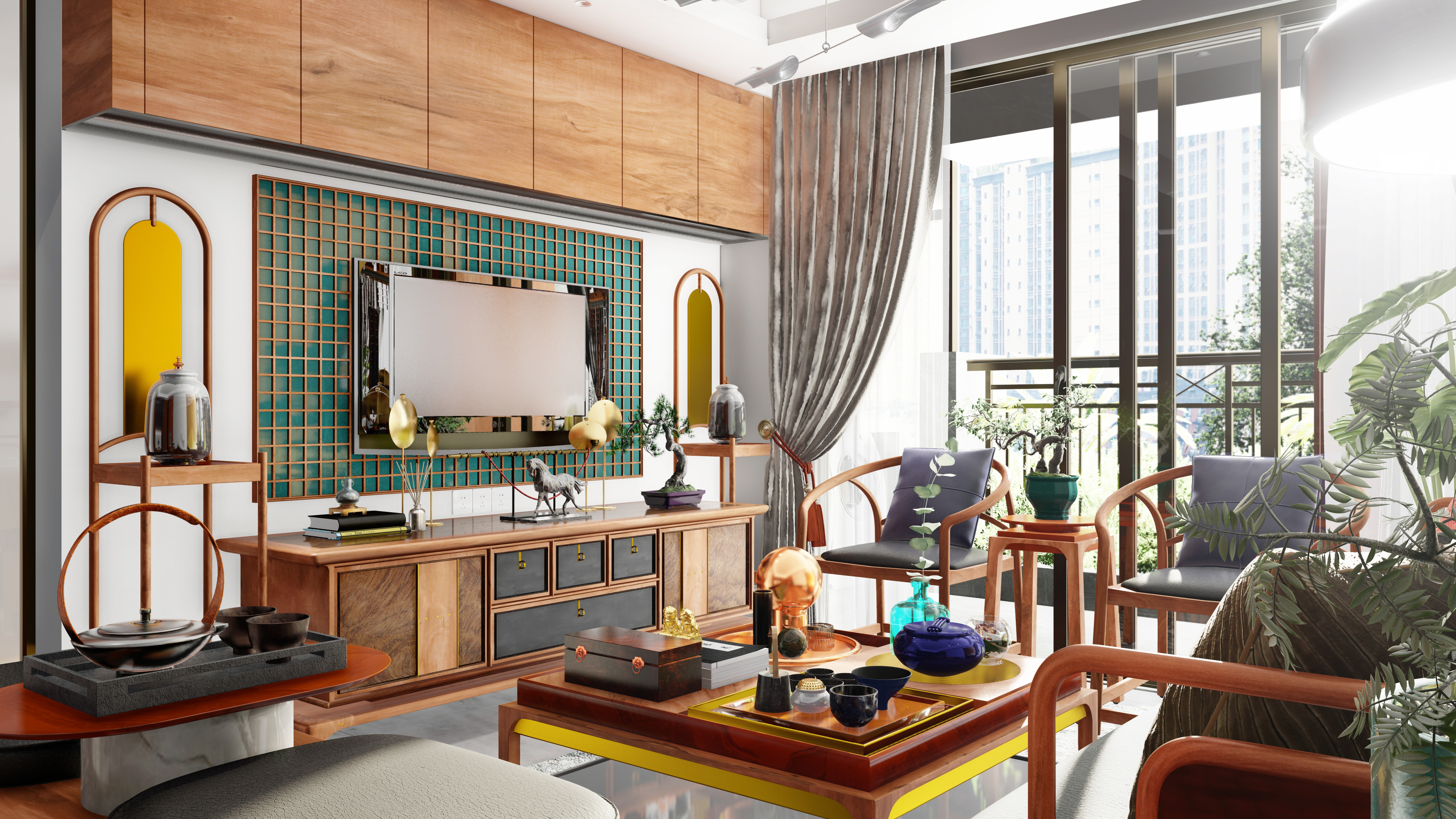 furniture design ，Interior design，New Chinese style，Lingnan style，Solid wood furniture，Soft decoration design，Space animation，